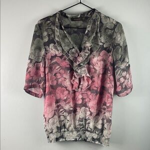 The Limited Sheer Floral Ruffle Blouse Size S